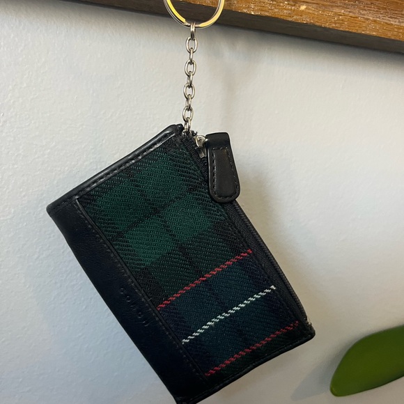 Coach Skinny Mini Wool Tartan Plaid Zip Card Case Keychain Black Leather - Picture 3 of 16